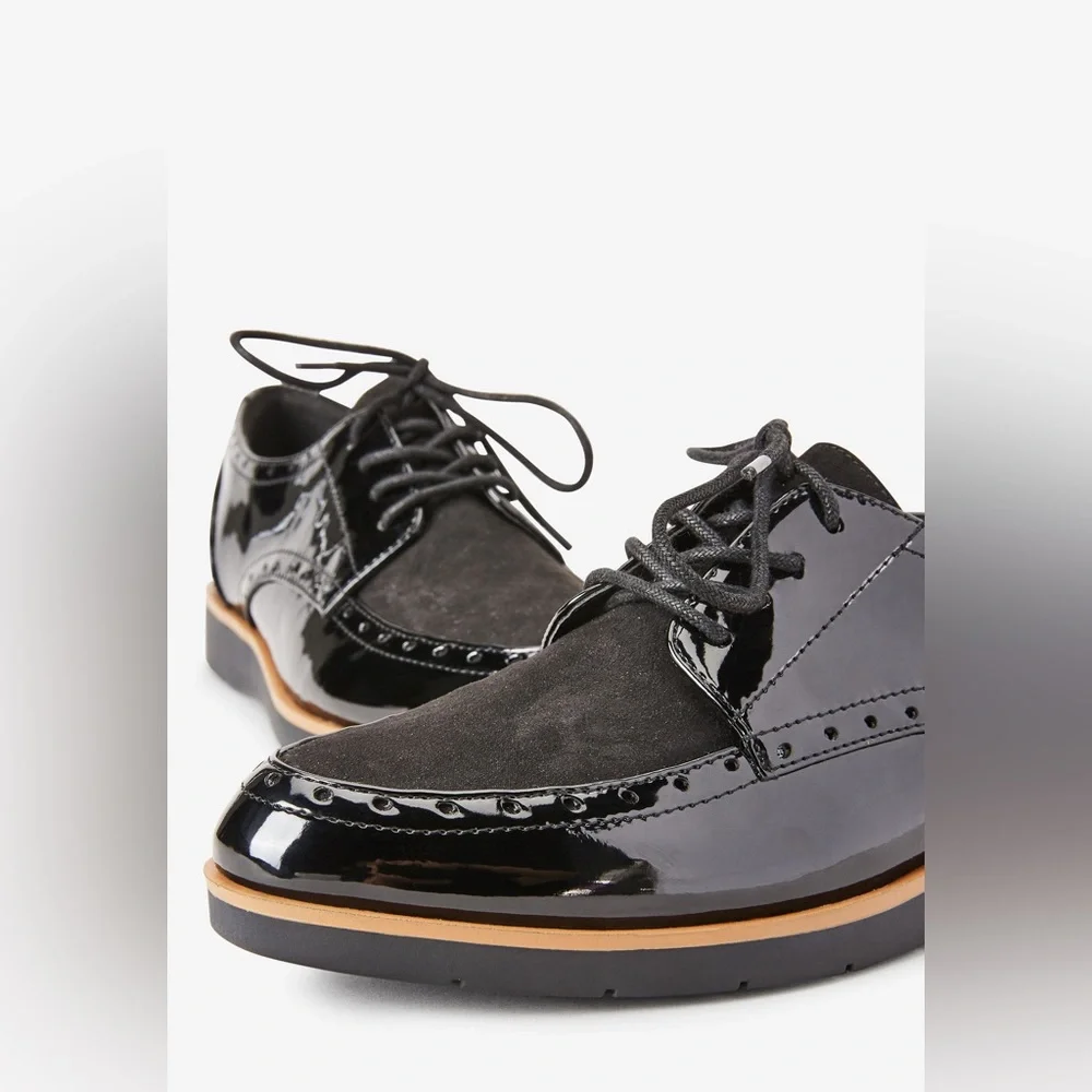 NEXT Forever Comfort Black Brogue Detail Chunky Sole Lace Up Loafer Shoes Size 5 - Picture 2 of 12